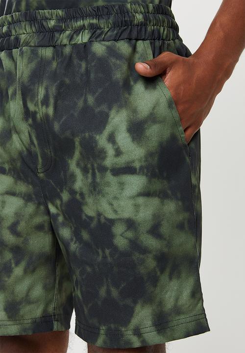 Superbalist - Tie-dye printed elastic volume shorts - green