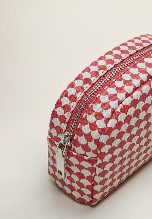 MANGO - Geometric print cosmetic bag - red & white 
