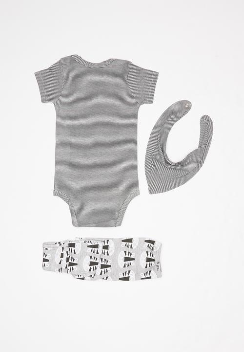 UP Baby - Soft jersey short sleeve bodysuit, pants and bib - grey