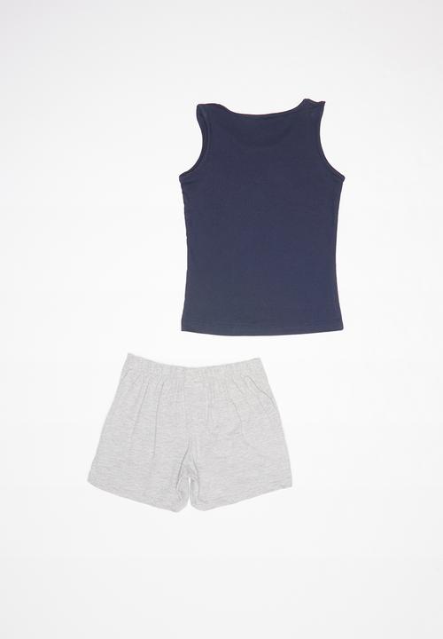 Bee Loop - Single jersey tank top and skirt-shorts set - navy & grey