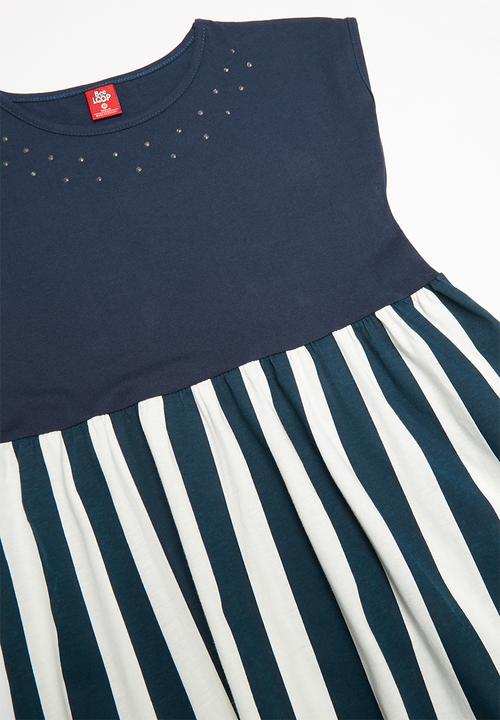 Bee Loop - Single jersey striped dress - navy
