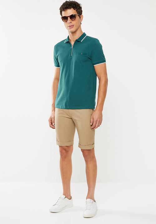 New Look - Paul tipped zip polo - turquoise