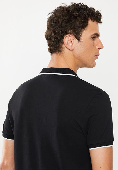 New Look - Paul tipped zip polo - black
