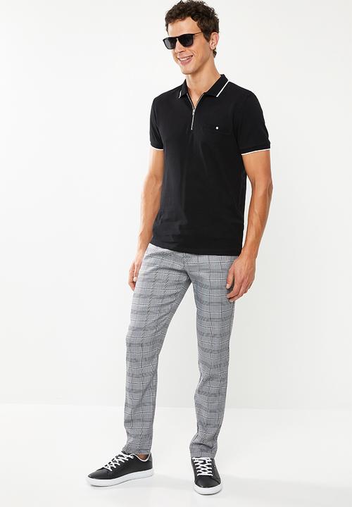New Look - Paul tipped zip polo - black