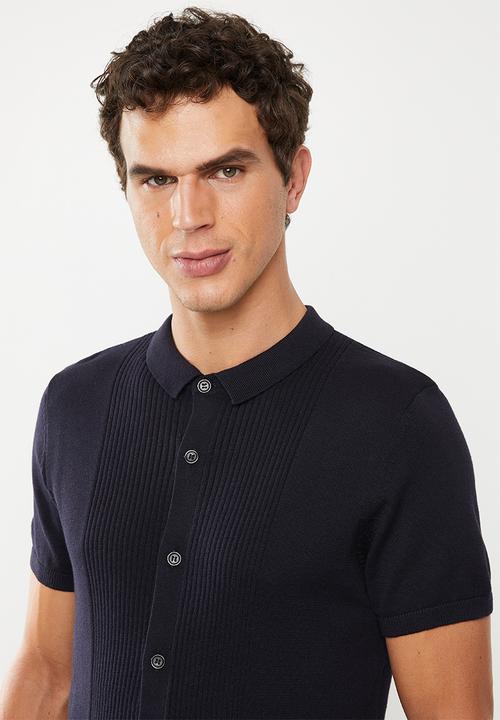 New Look - Button through revere polo - navy
