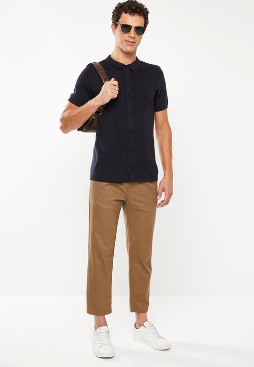New Look - Button through revere polo - navy