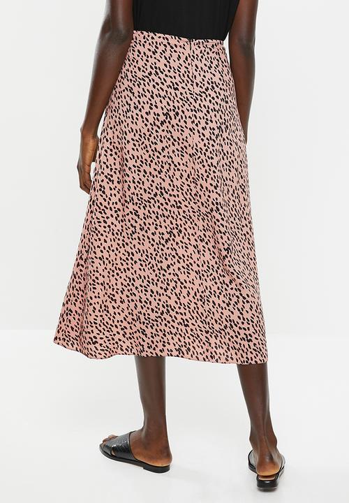 New Look - Elma spot split side skirt - pink & black 