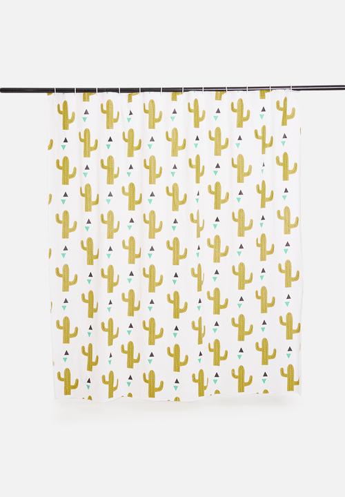 Bathroom Solutions - Cactus shower curtain - gold & white