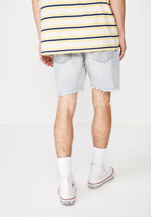 Factorie - Ripped rigid denim short - blue