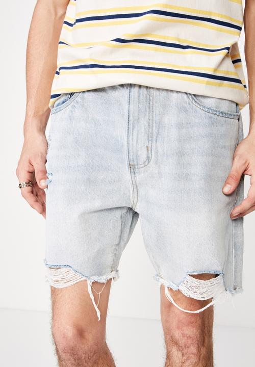 Factorie - Ripped rigid denim short - blue