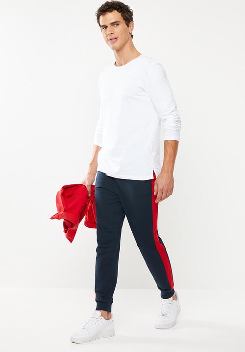 Superbalist - Skinny side stripe sweatpants - navy & red 