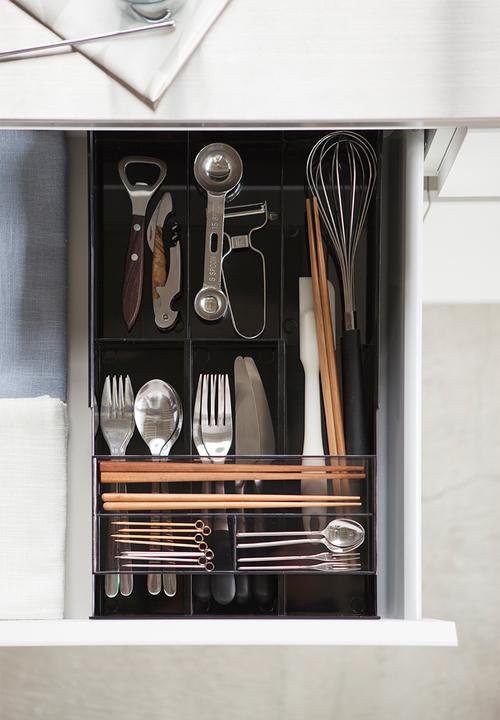 Yamazaki - Tower extendable cutlery tray with slide - black