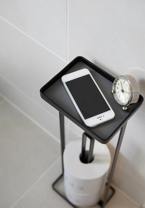 Yamazaki - Tower toilet paper stand with tray - black