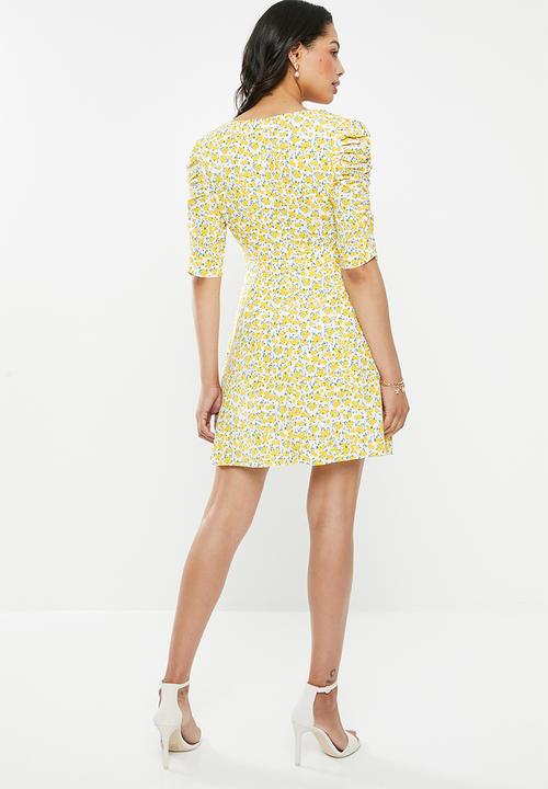 Glamorous - Plunge v-neck puff sleeve - yellow