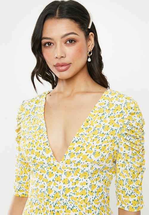 Glamorous - Plunge v-neck puff sleeve - yellow