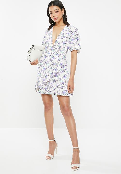 Glamorous - Plunge V-neck frill dress - cream & lilac