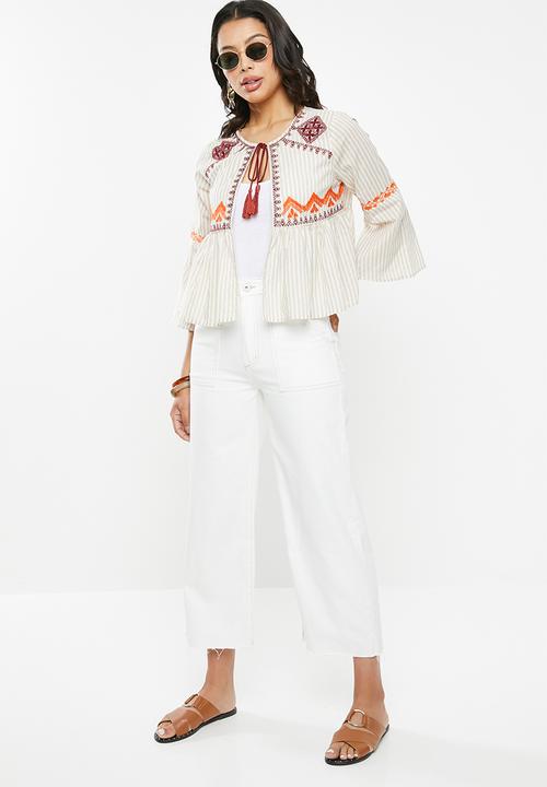 Glamorous - Embroidered top - beige & white