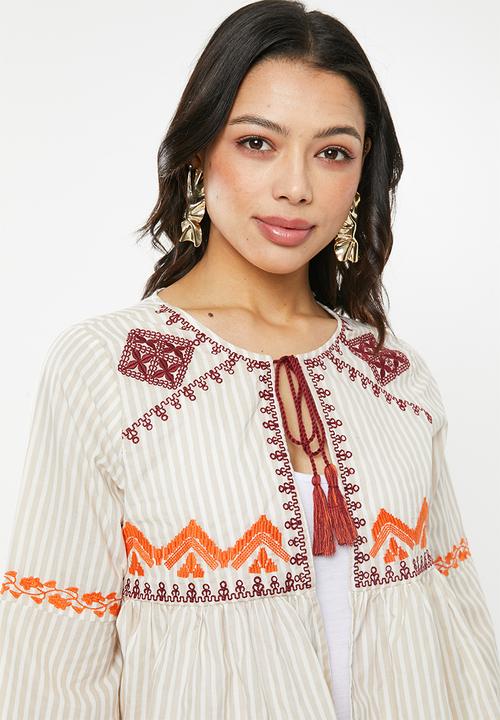 Glamorous - Embroidered top - beige & white