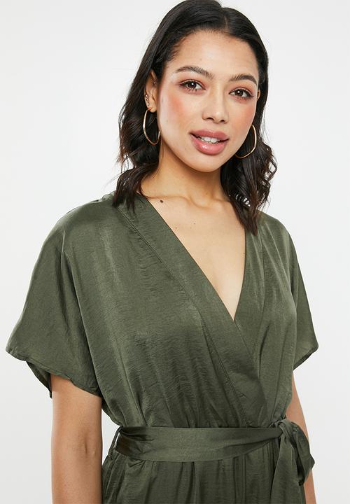 Glamorous - Wrap front v-neck jumpsuit - khaki