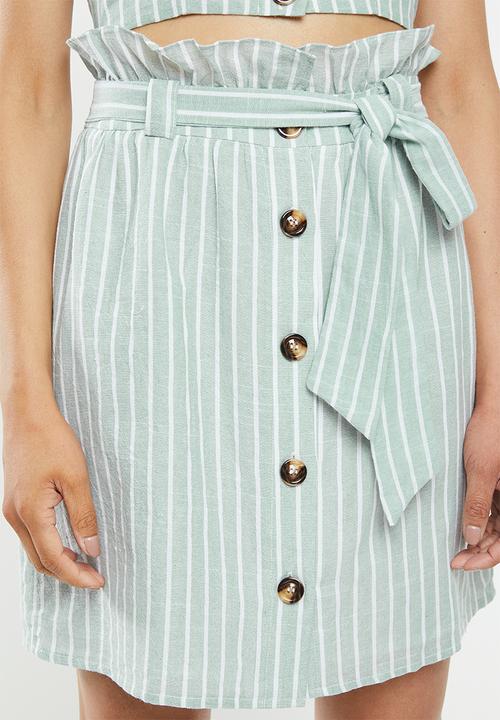 Glamorous - Button through co ord skirt - green & white