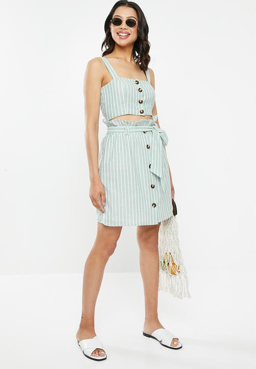 Glamorous - Button through co ord skirt - green & white
