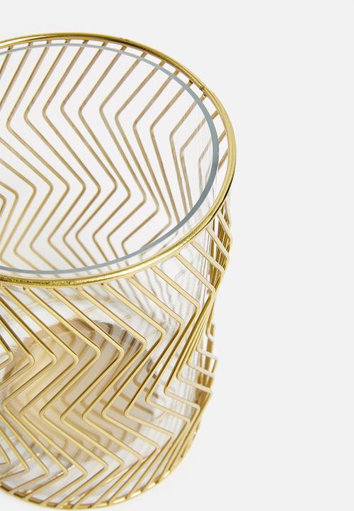 Sixth Floor - Zigzag pillar candle lantern - gold