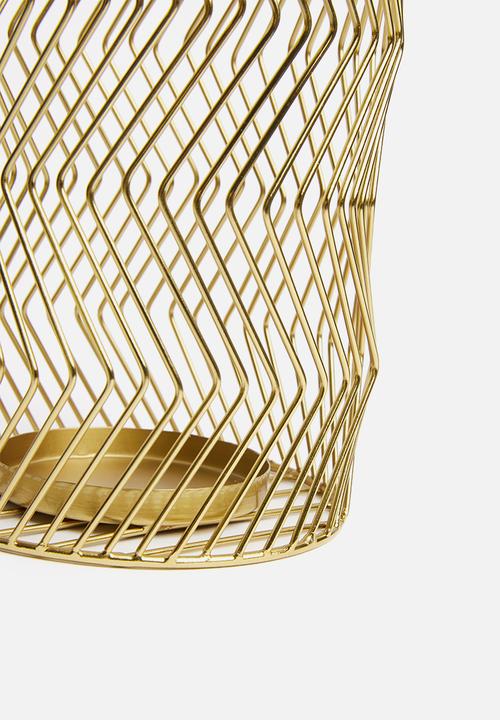 Sixth Floor - Zigzag pillar candle lantern - gold