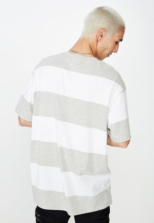 Factorie - Embroidered stripe T-shirt - white & grey 