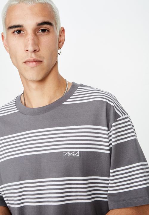 Factorie - Embroidered stripe T-shirt - grey & white 