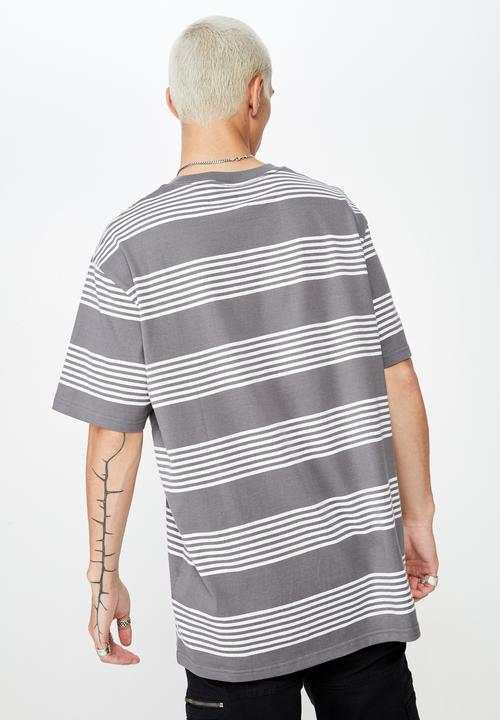 Factorie - Embroidered stripe T-shirt - grey & white 