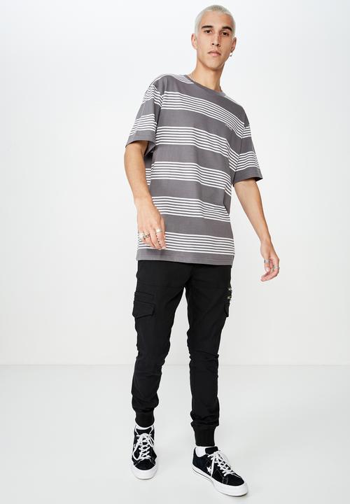 Factorie - Embroidered stripe T-shirt - grey & white 