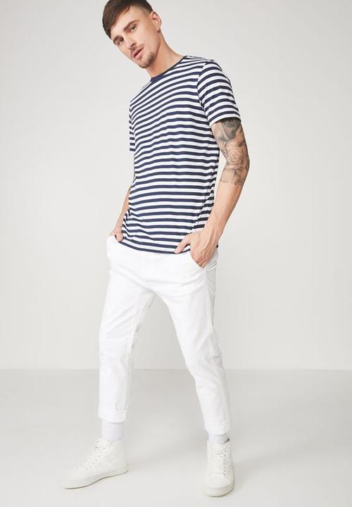 Cotton On - Tbar premium crew - white & navy 