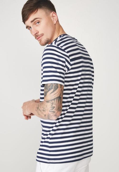 Cotton On - Tbar premium crew - white & navy 