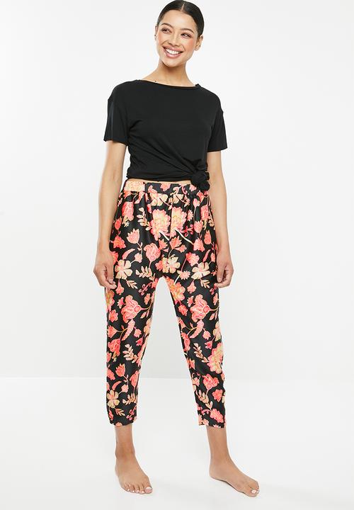Cotton On - Satin drop crotch pants - black & pink