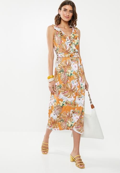 Revenge - Floral wrap dress - orange