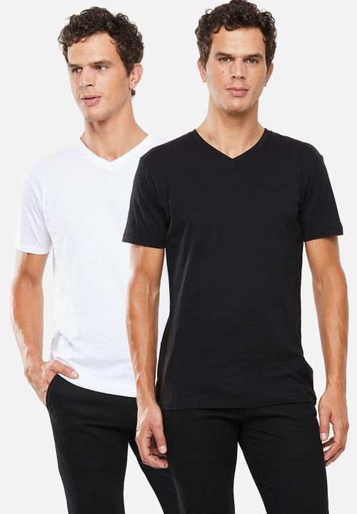 Superbalist - Plain V-neck 2 pack tees - black & white