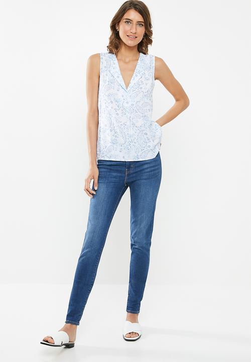 edit - Sleeveless shell top - white & blue 