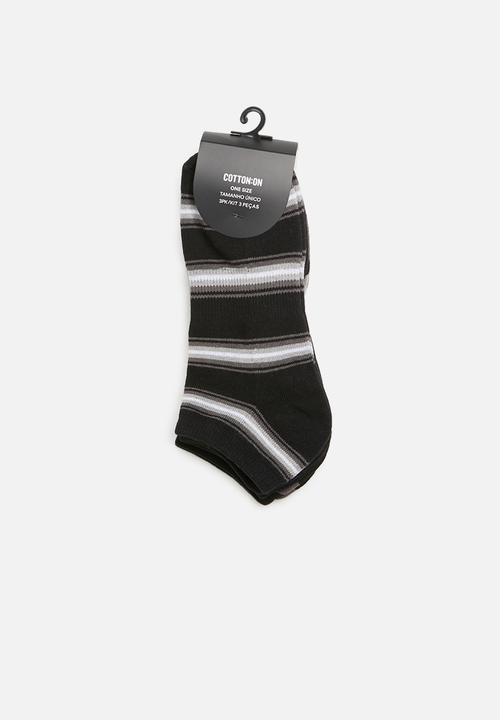Cotton On - Ankle 3 pack socks - black & grey