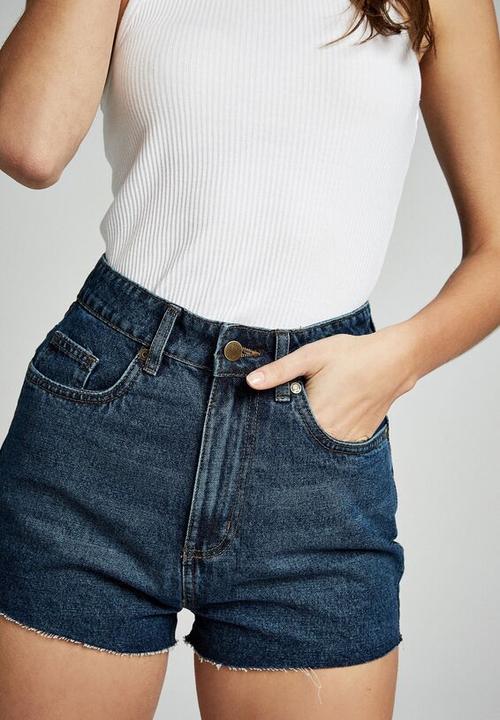 Cotton On - High rise goldie denim short  - blue