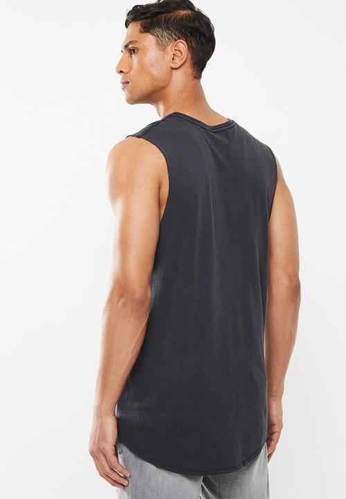 Cotton On - Chest stripe long curve hem muscle tank - charcoal