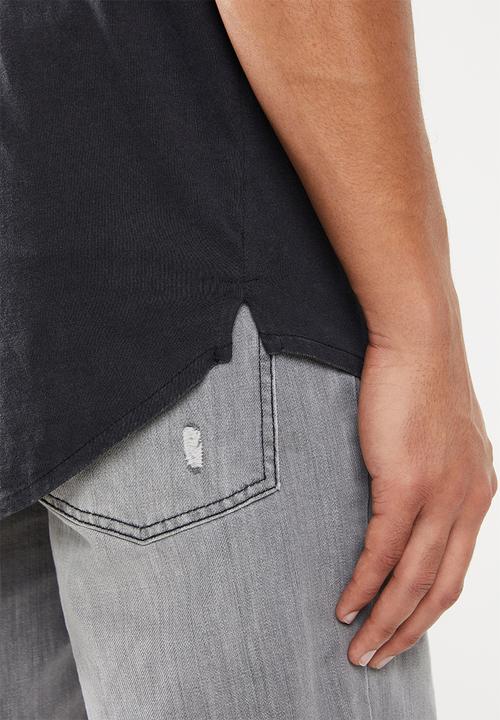 Cotton On - Chest stripe long curve hem muscle tank - charcoal