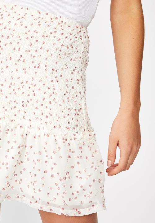 Cotton On - Venus shirred mini skirt - white & red 