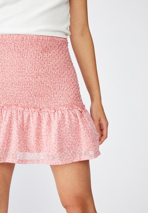 Cotton On - Venus shirred mini skirt - pink & white 