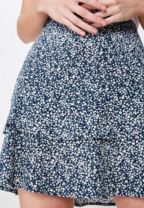Cotton On - Woven Demi frill mini skirt  - blue & white 