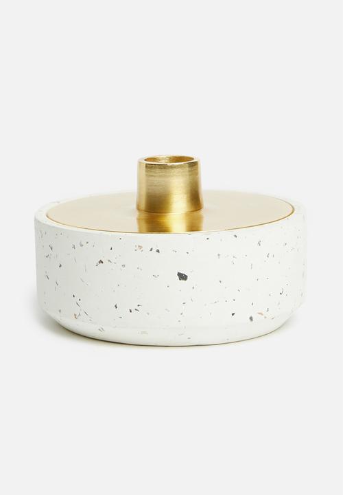 Sixth Floor - Terrazzo trinket candle holder - white & gold