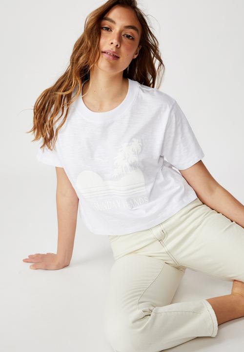 Cotton On - T-bar cali graphic crop tee - white