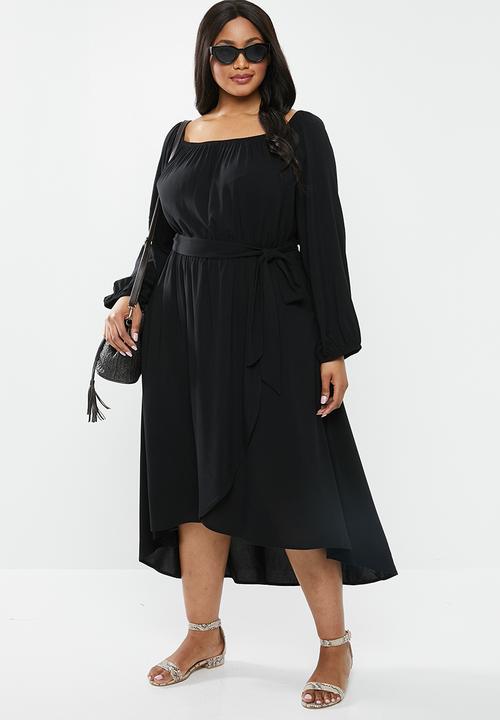 edit Plus - Dipped hem midi dress - black