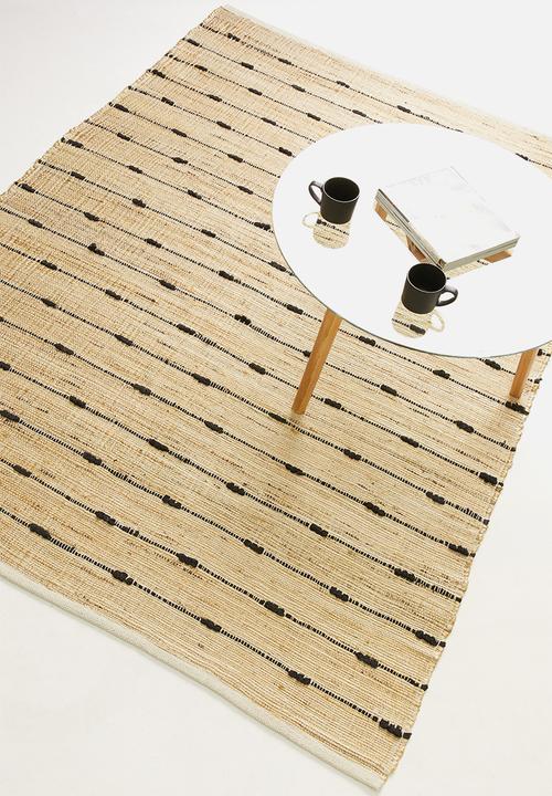 Sixth Floor - Line dot jute woven rug - beige & black