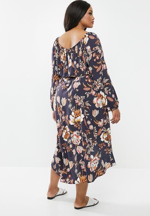 edit Plus - Dipped hem midi dress - multi