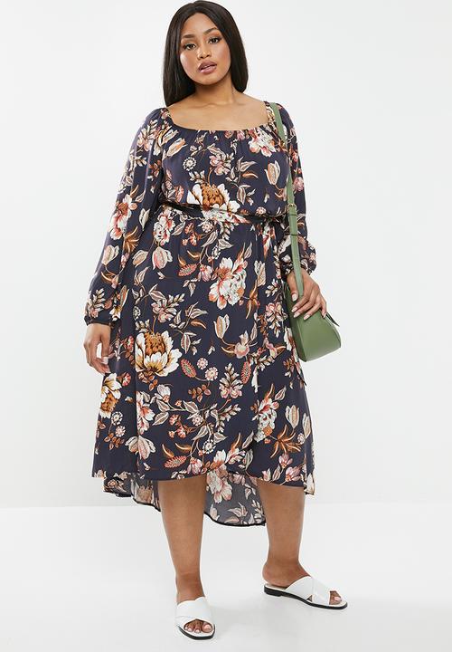 edit Plus - Dipped hem midi dress - multi
